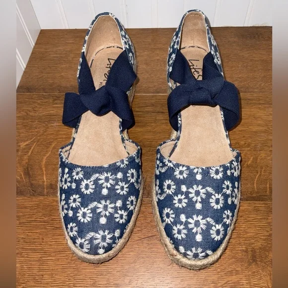 Life Stride Navy Daisy Kascade Espadrille Wedges Size 8.5 - Picture 2 of 8